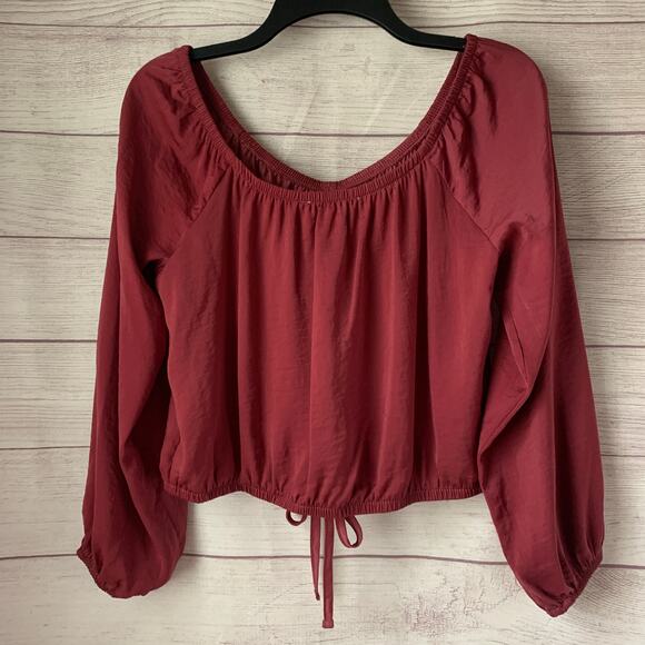 Pink Rose Blouse Dusty Rose Color Button Tie String Detail Long Sleeve Size M - Picture 5 of 14